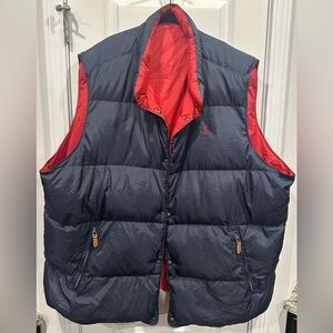 Men’s Polo Ralph Lauren Blue/Red Logo Button Down Reversible Quilted Vest- 4XLT